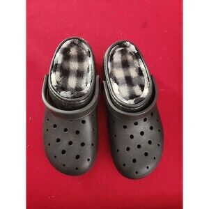 Time N Tru Fleece Lined Clog Slip On Shoes Size W7 Black With Checked Lining